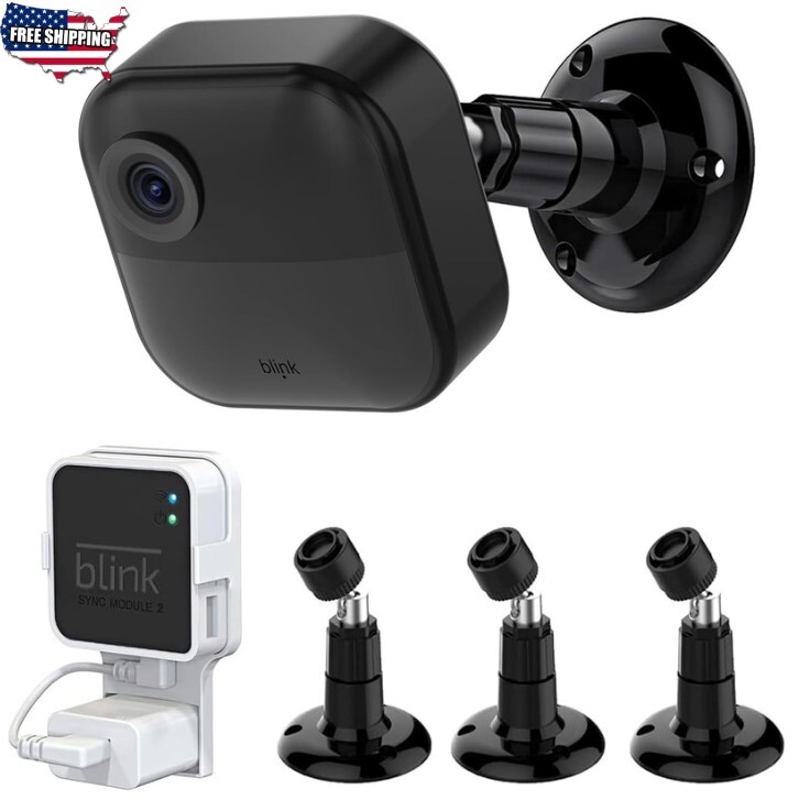 360 Adjustable Security Camera Mounts 3-Pack with Outlet Holder Black Plastic