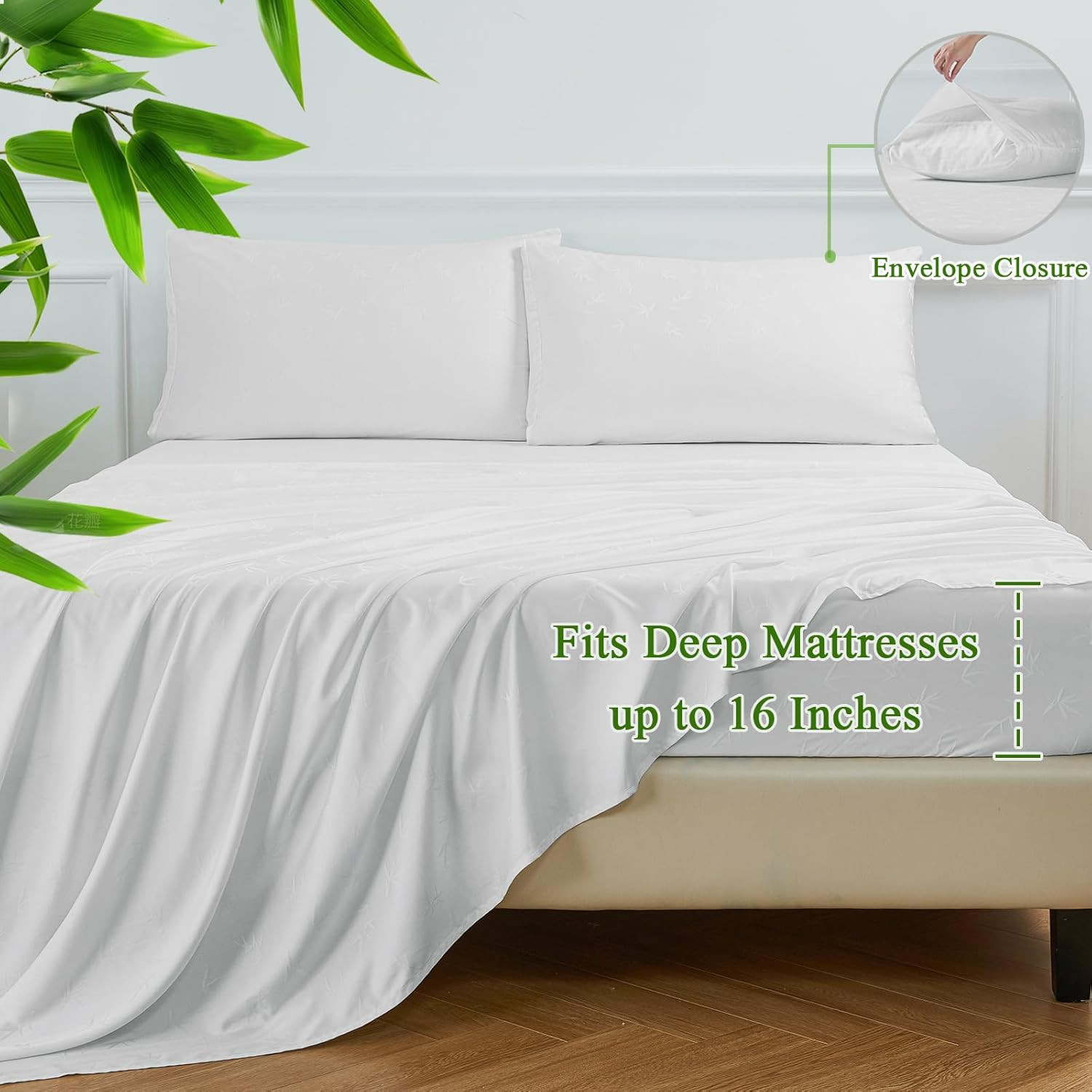 Bamboo Viscose Cooling Sheets, 600 TC, 16" Deep Pocket, Full, White
