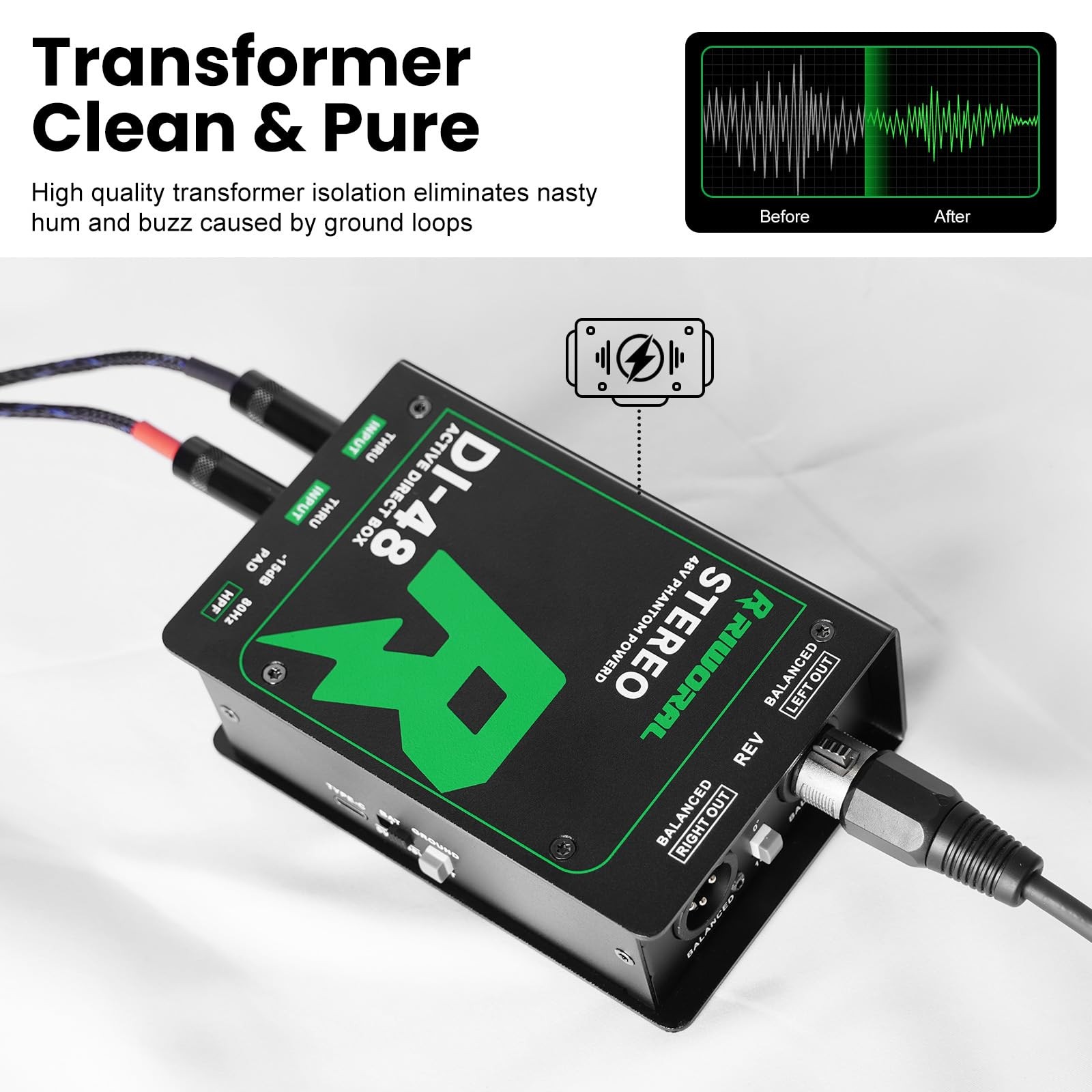 Direct Box with Dual 1/4” High-Impedance Stereo Inputs Di Boxes Active