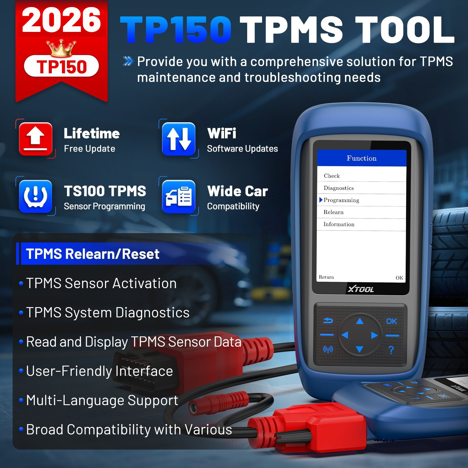 XTOOL TP150 TPMS Programming Tire Pressure Sensor Relearn Reset Activate Tool