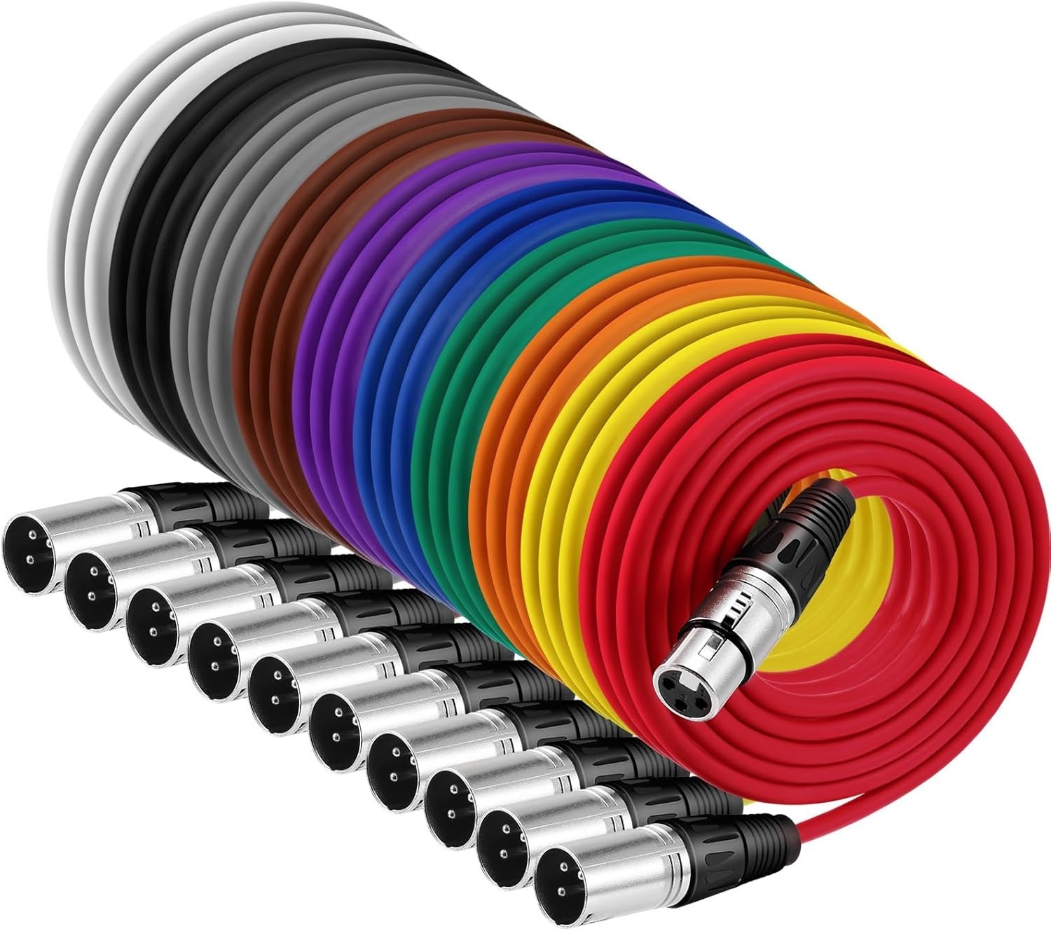 XLR to XLR Cables 6ft 10 Pack, DMX Cable 3-Pin Microphone Male Female Cables ...