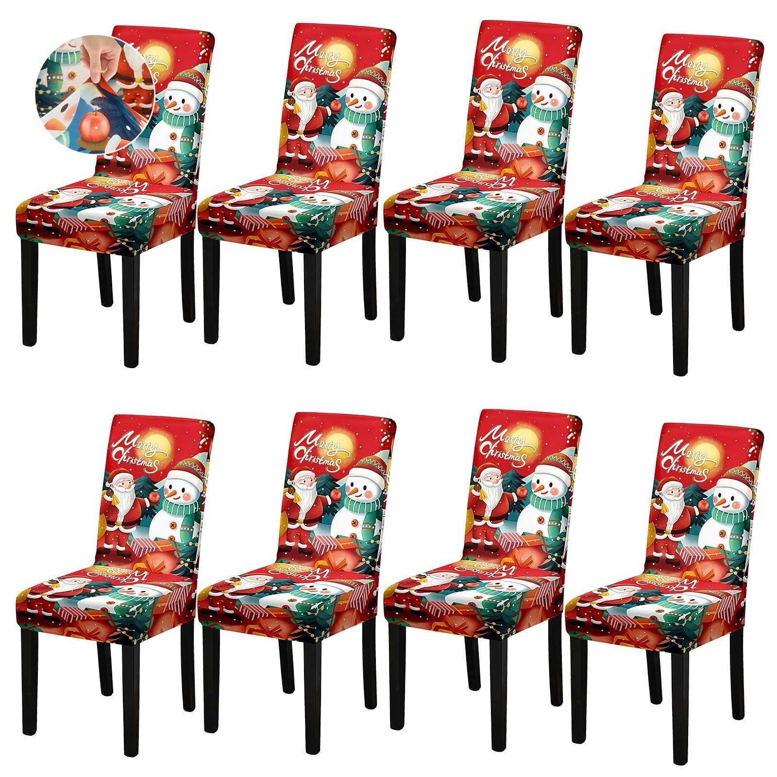 Fafua Christmas Chair Covers, Stretch Dining Room Red Snowman+santa Claus