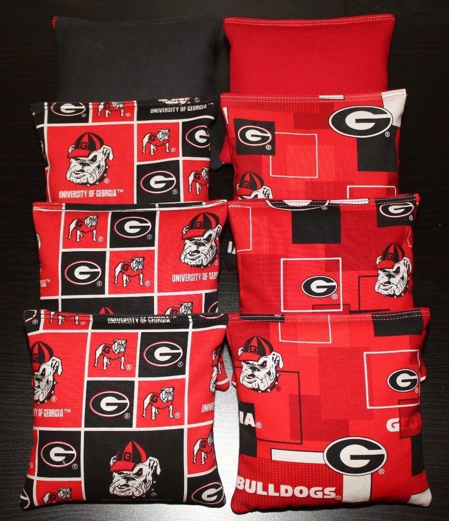 ALL WEATHER University of GEORGIA BULLDOGS 8 Resin Filled Cornhole Bean Bags NEW