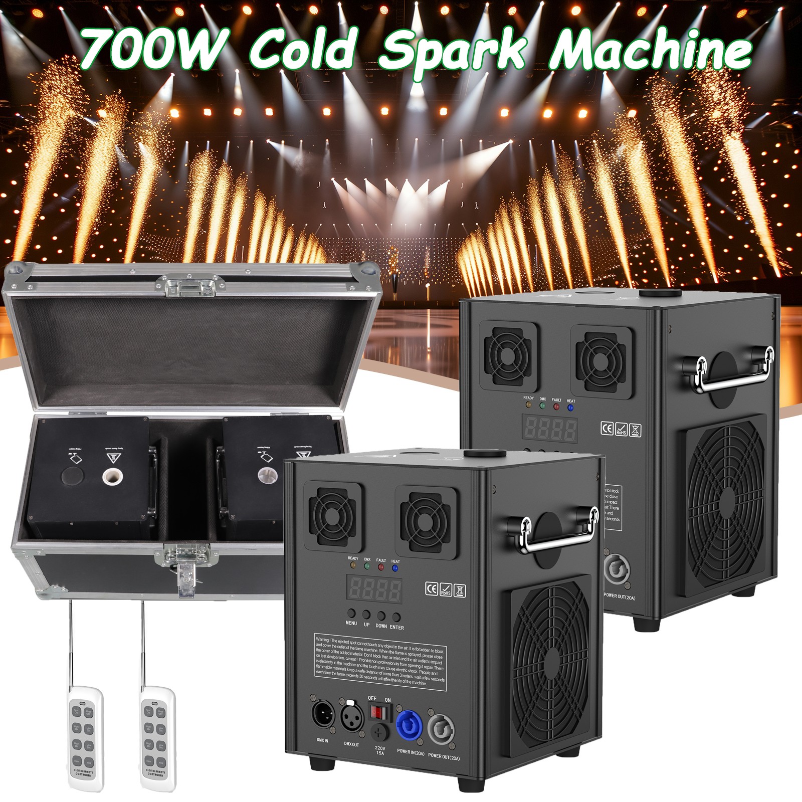 1/2pcs Cold Spark Machine 700W Stage Effect DMX Firework DJ Event Wedding W/Case