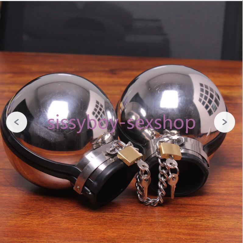 Stainless Steel Metal Chastity Device Wrist Ball Handcuffs Restraint Women Men