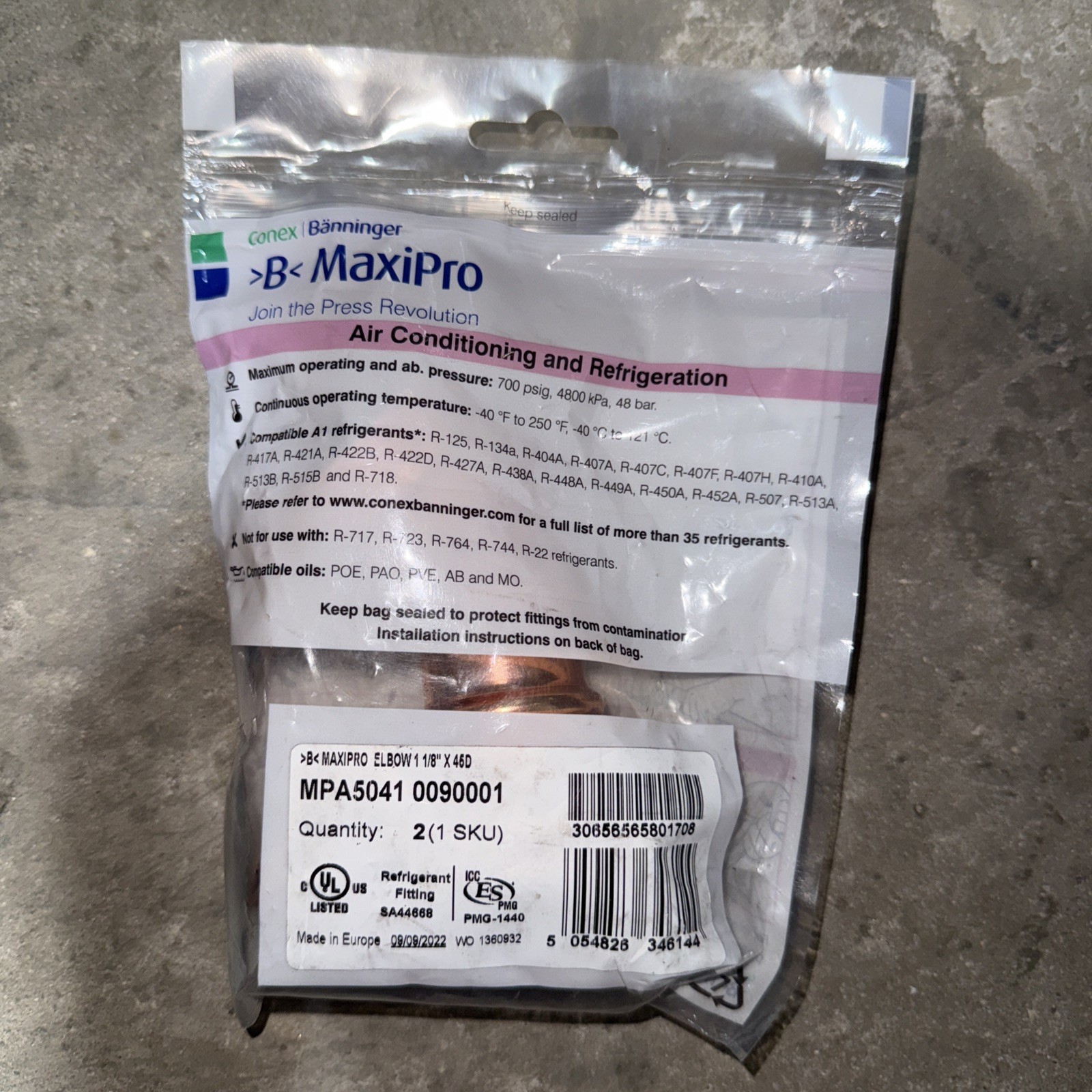 MaxiPro ZoomLock MAX 1-1/8 45 ACR Press Fittings Qty.2