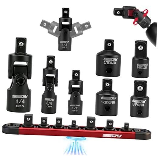 Universal Joint Socket Reducer: 7-Piece Impact 7Pc U-Joint/Adapter +Mag Rail