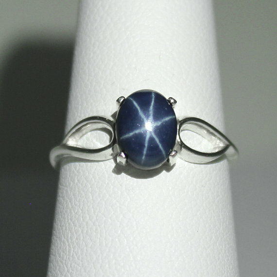 Genuine Blue Star Sapphire Ring Sterling Silver 925 / Split-Shank
