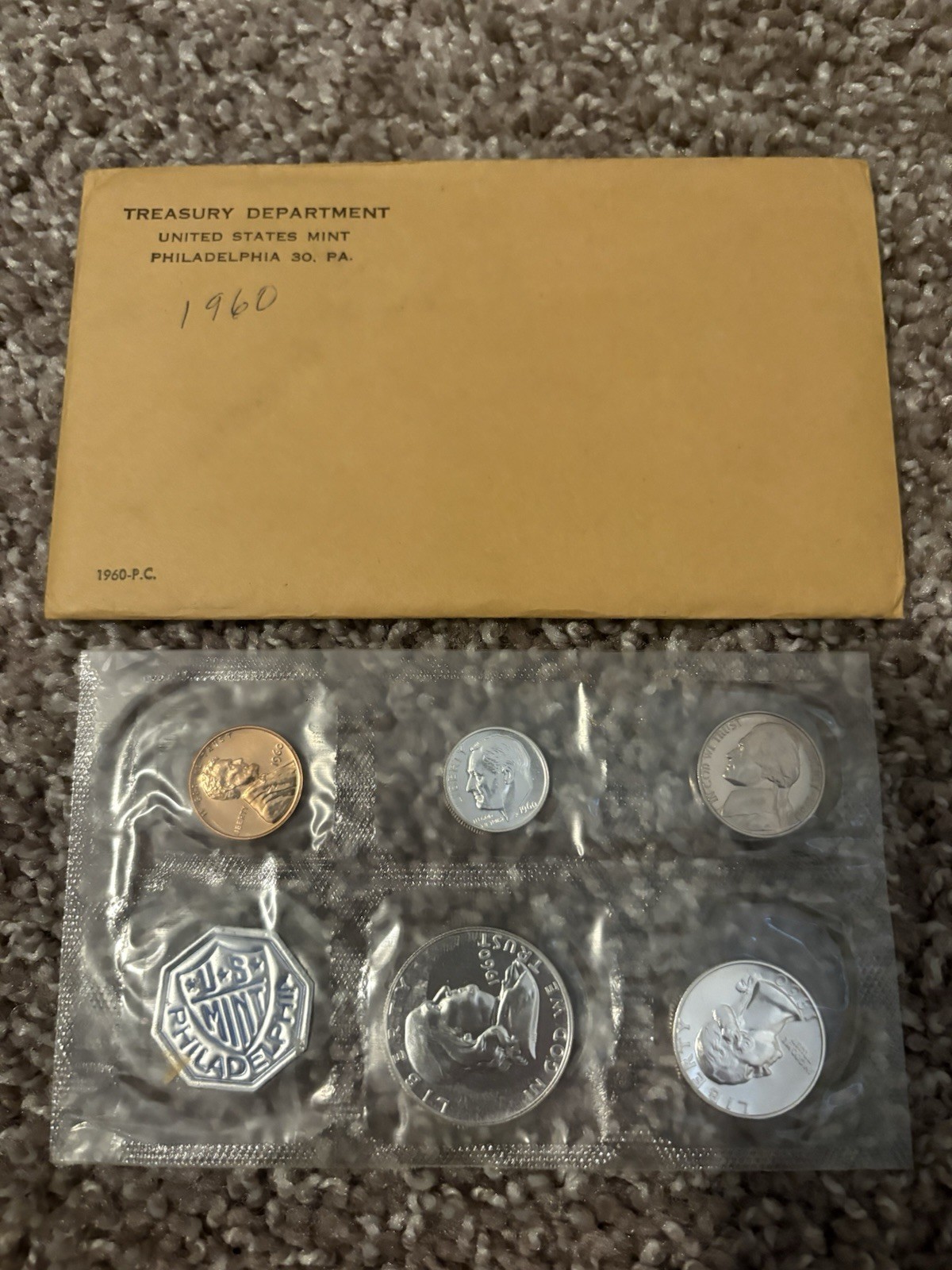 1960 US Mint Proof Set, flat pack with envelope
