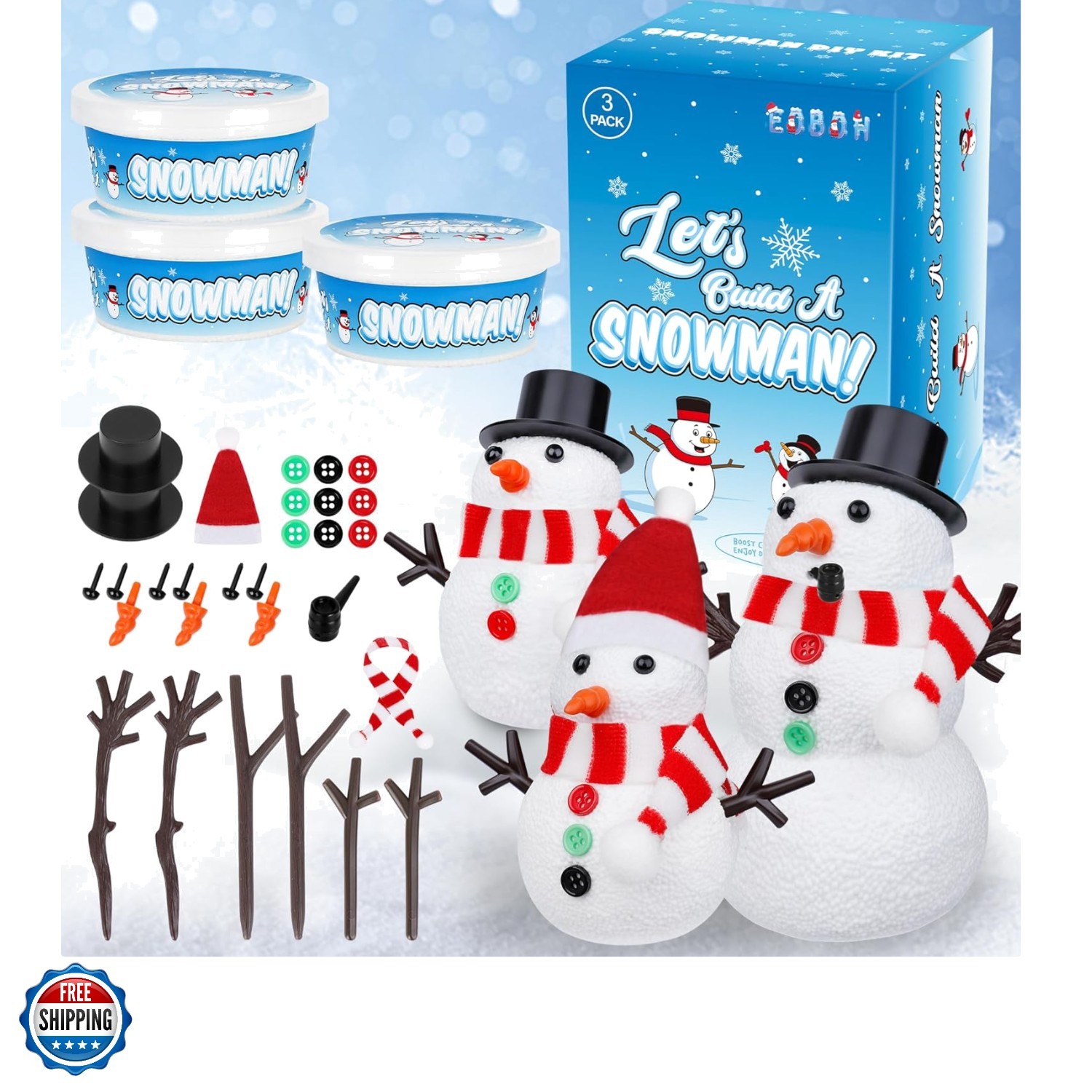 Christmas Craft Snowman Kit, 3 Pack DIY Snowman Craft Kit for Kids, Build a S...