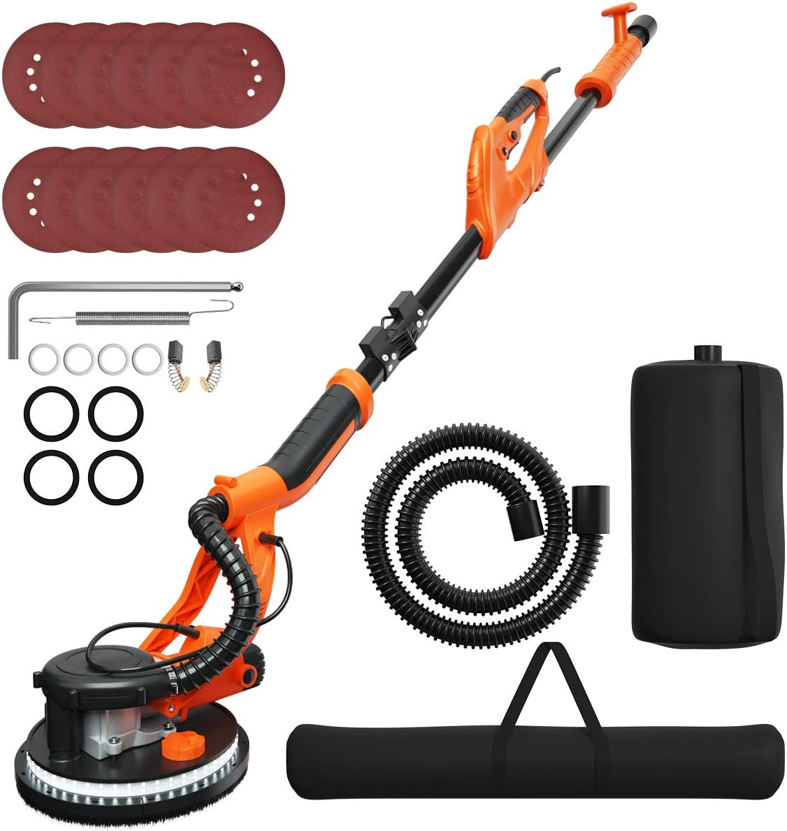 750W Electric Drywall Sander with Dust-Free Vacuum & LED, 12 Disks Included