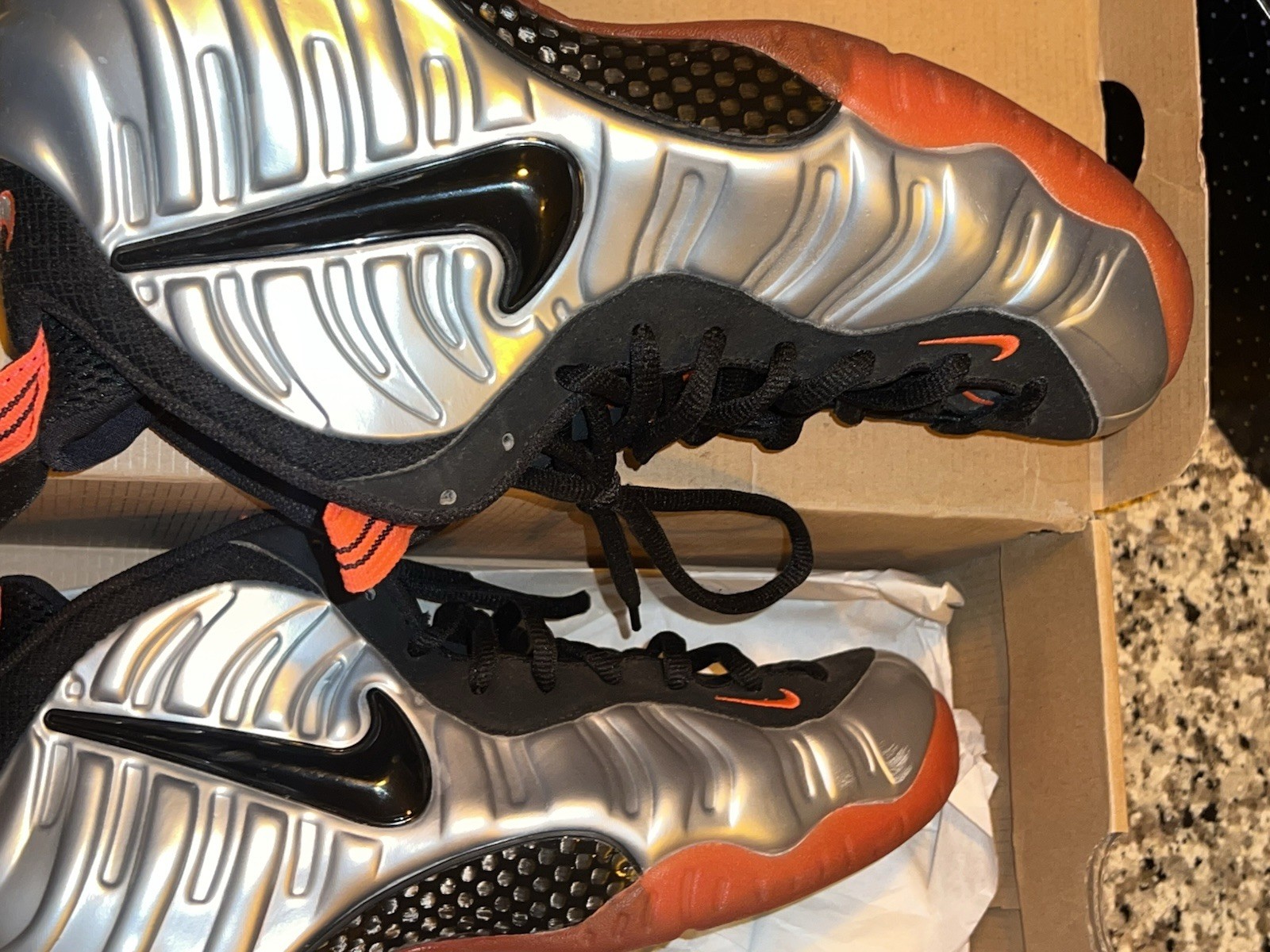 Nike Air Foamposite Pro High Top Basketball Sneakers Lace Up Silver Black