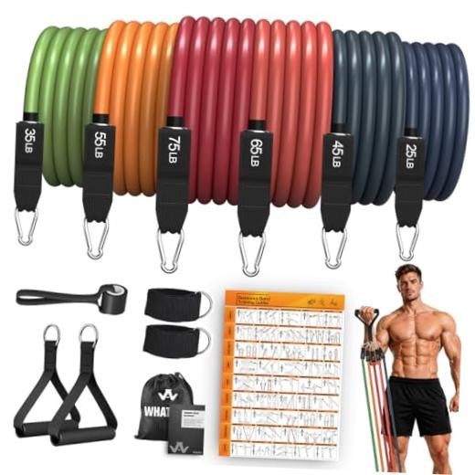 Resistance Bands, 5 Level Exercise Bands with Handles for 300LB-Orange-red