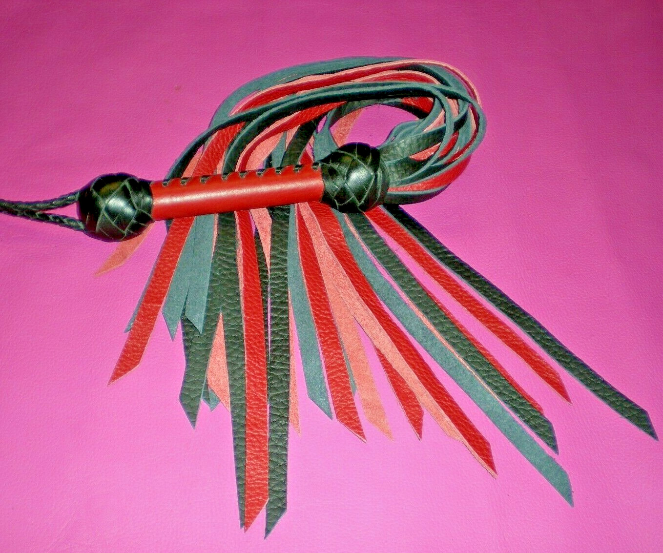 Leather Buffalo Flogger 30 Lash flogger Red & Black , Unisex, Hand Crafted SA