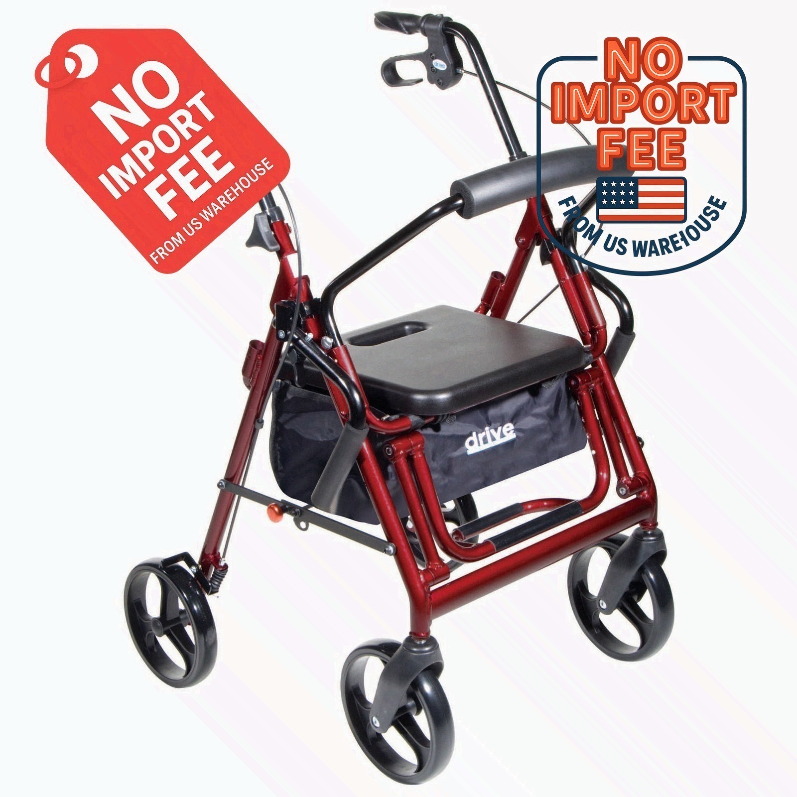 Drive Duet Transport Chair Rollator Walker 300 lb Capacity Aluminum Burgundy 795