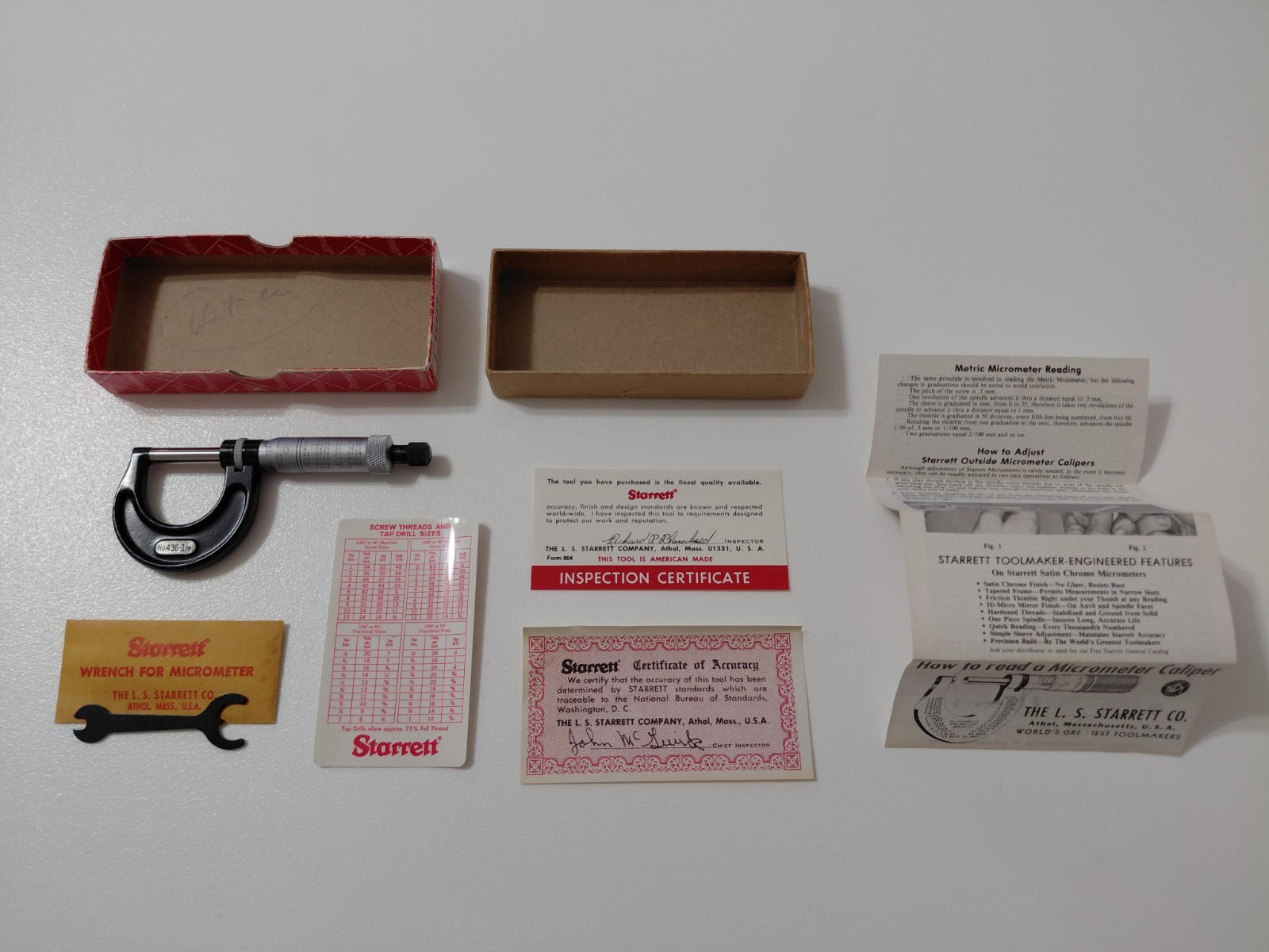 Starrett USA Micrometer 436RL-1 Micrometer Machinist Tool Gage Gauge W/ Box