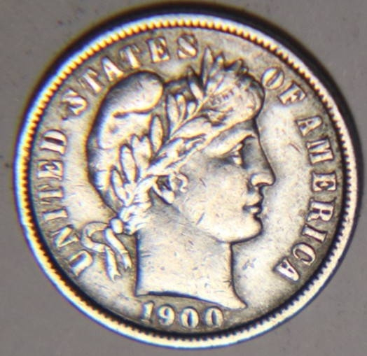 1900 P Barber Dime 10C Cents Coin Silver, XF!