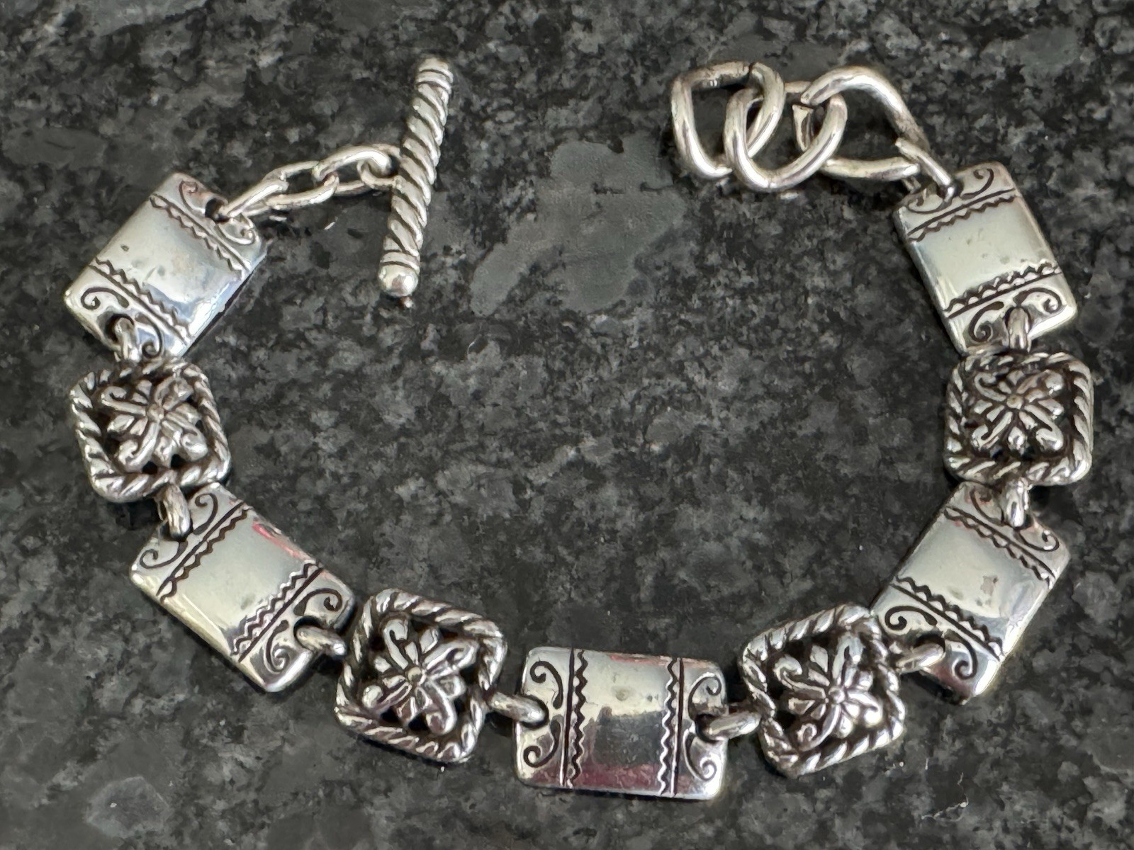 Brighton Blaire (or "Blair") Barrel-link Heart Charm Bracelet 7 1/2” -  8”