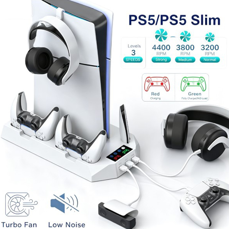 PS5 Controller Charging Station，PS5 Slim Stand Cooling Fan for Sony Playstation5