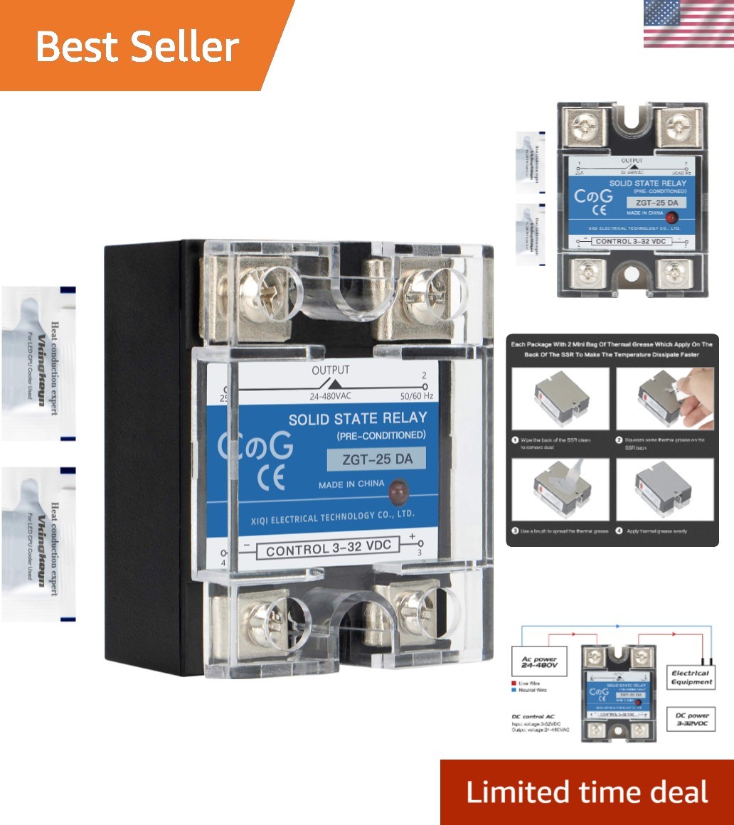 High-Efficiency Solid State Relay SSR-25DA - 25A, Compact Design with Grease