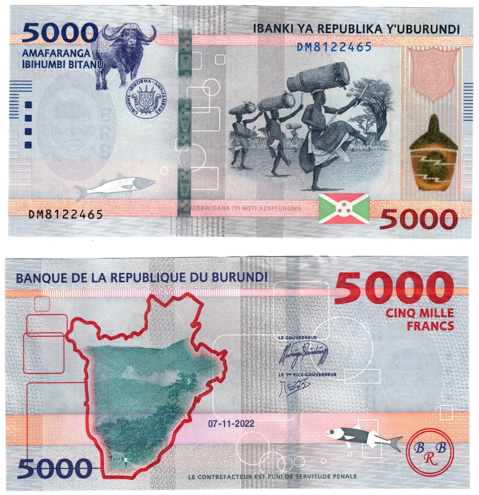2022 Burundi 5000 Francs Banknote UNC P58  Buffalo
