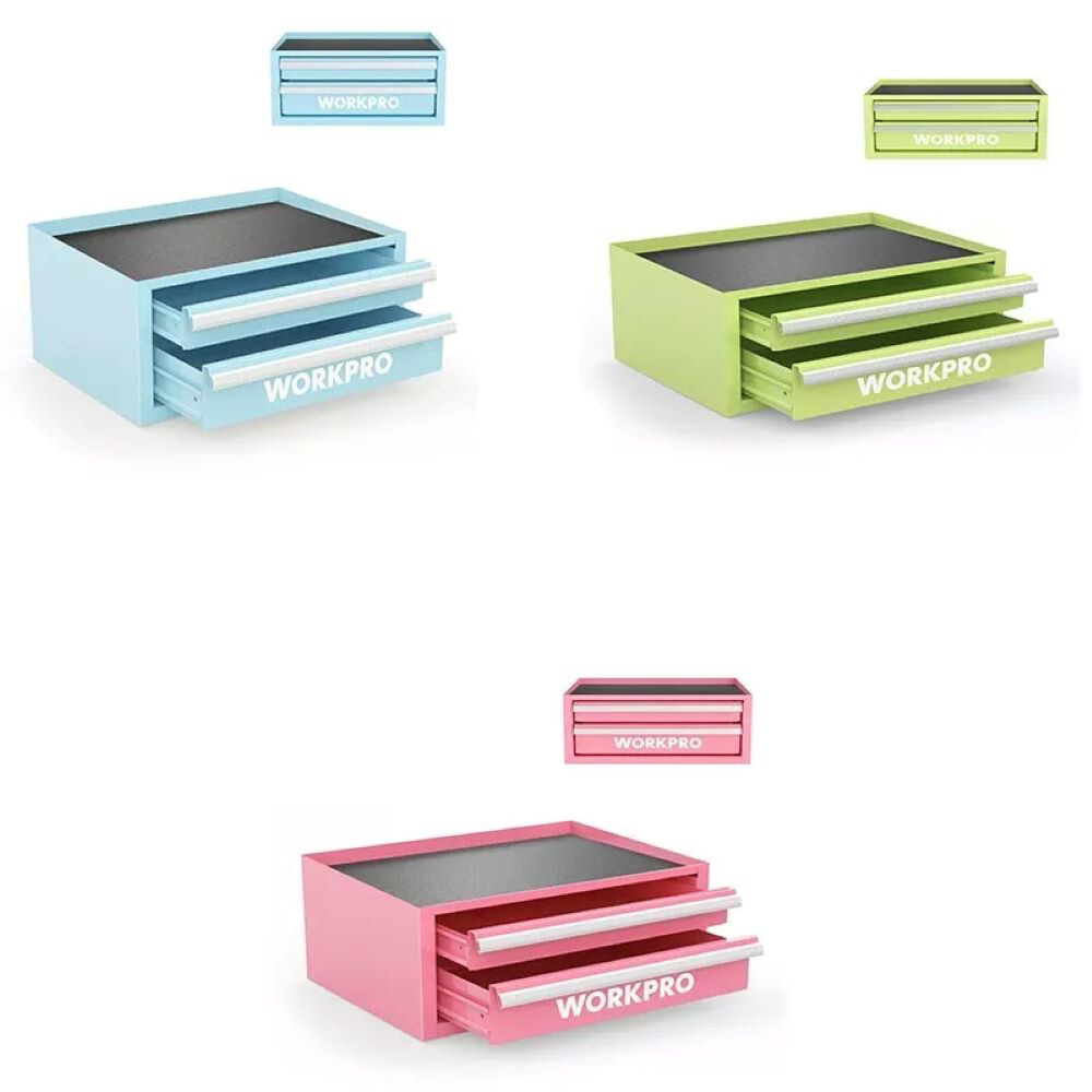 WORKPRO Green/Blue/Pink 12.5" Mini Toolbox Small Metal Tool Chest w/Drawer Liner