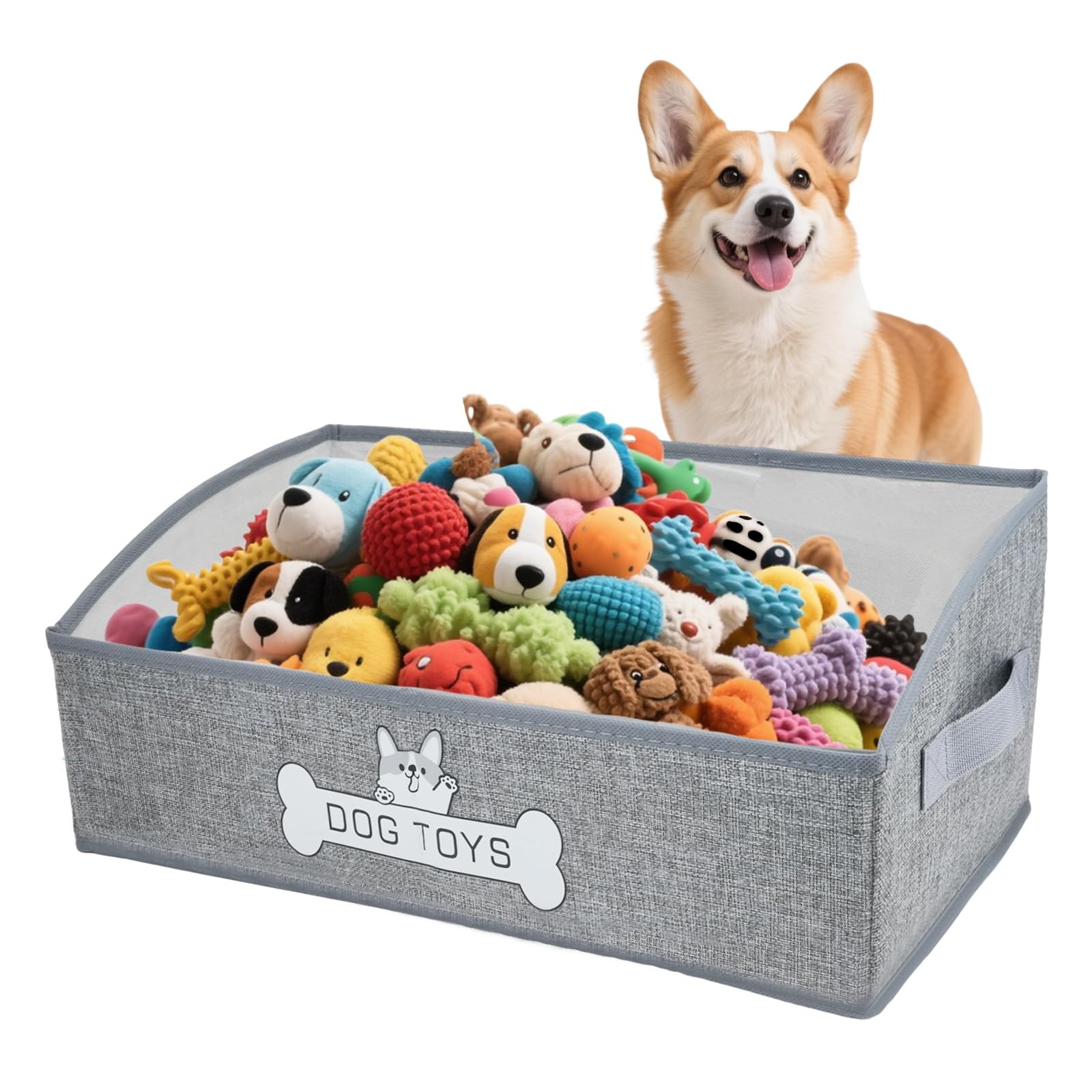 Dog Toy Box, Foldable Dog Toy Storage Organizer, Fabric Toy Basket with Handl...