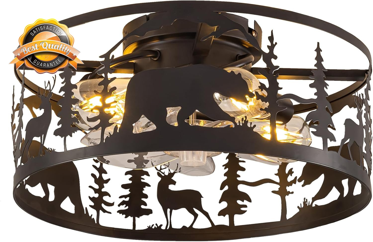 Farmhouse Ceiling Fan Light Remote Rustic Black Flush Mount Chandelier