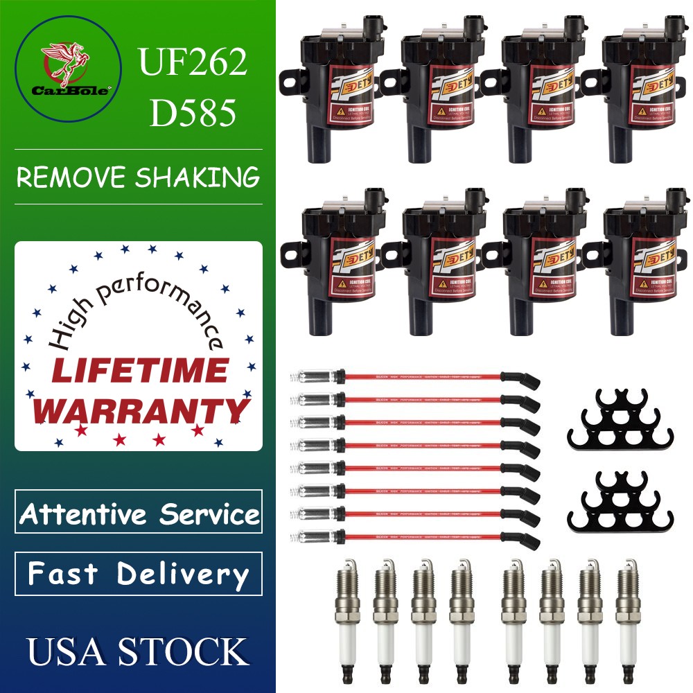 D585 Coils & Spark Plug & Wire Tune Up Kit For Chevy Silverado GM 6.0L 4.8L 5.3L