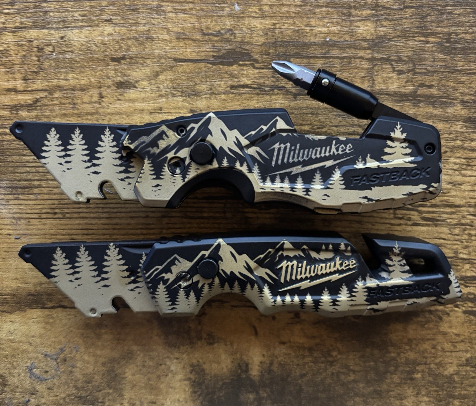 Milwaukee 6in1 Fastback Folding Knife Utility Custom Black Gold Forest 1505
