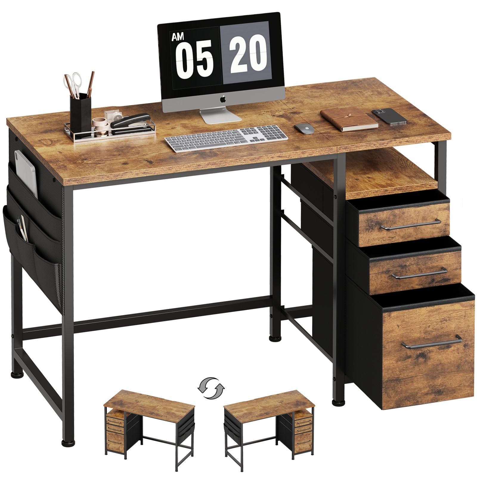 Ｍａｉｈａｉｌ Maihail Small Desk with Drawers, 40 inch 40 inch, Rustic Brown
