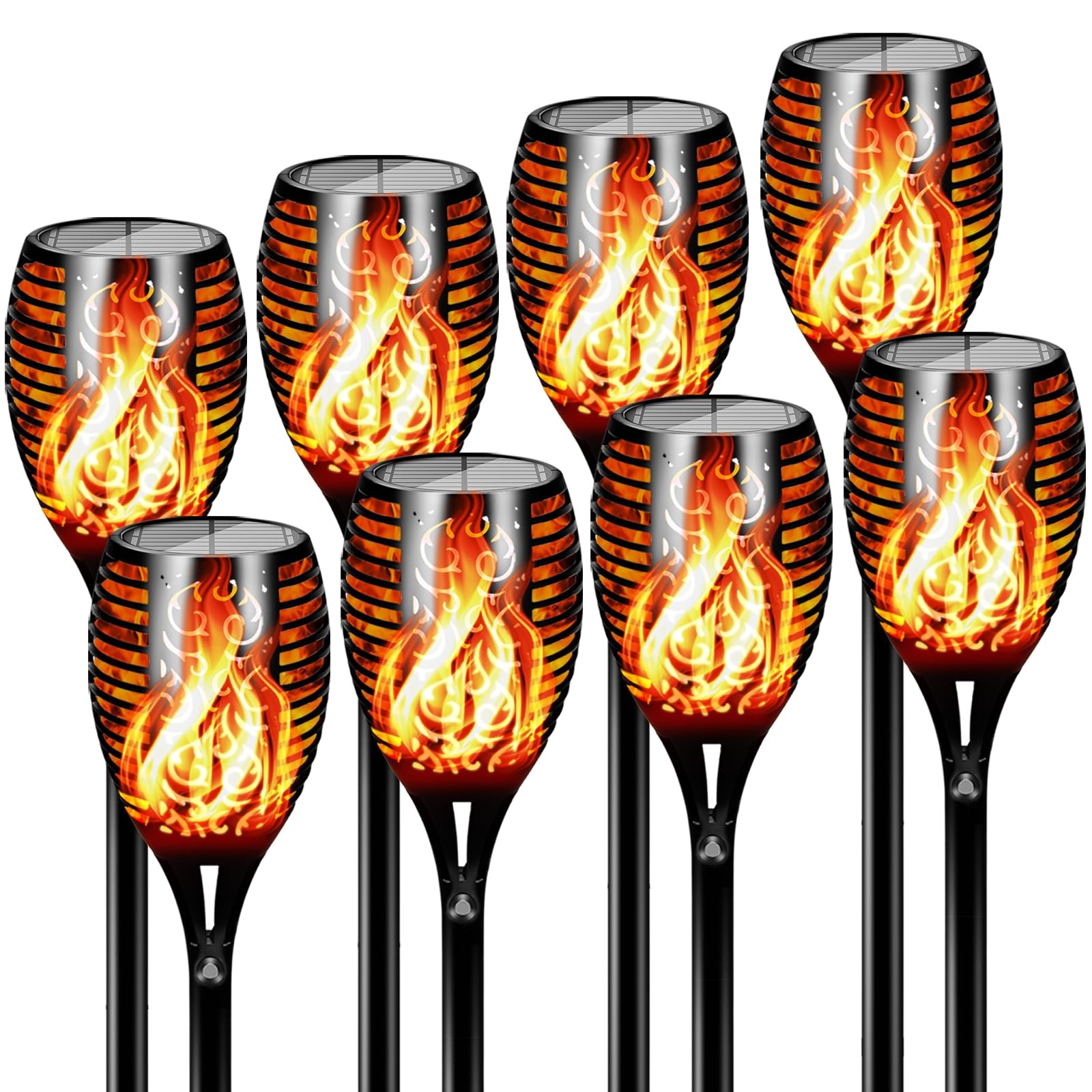 Brighten Your Yard All Night - 8 Pack Solar Torch Lights 43 Tall