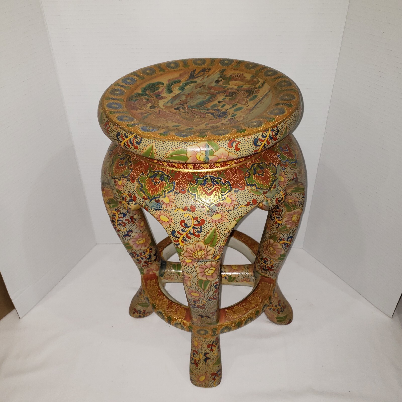 Hard to find - Vintage Regency Gilt Floral Ceramic Stool - Beautiful Piece!