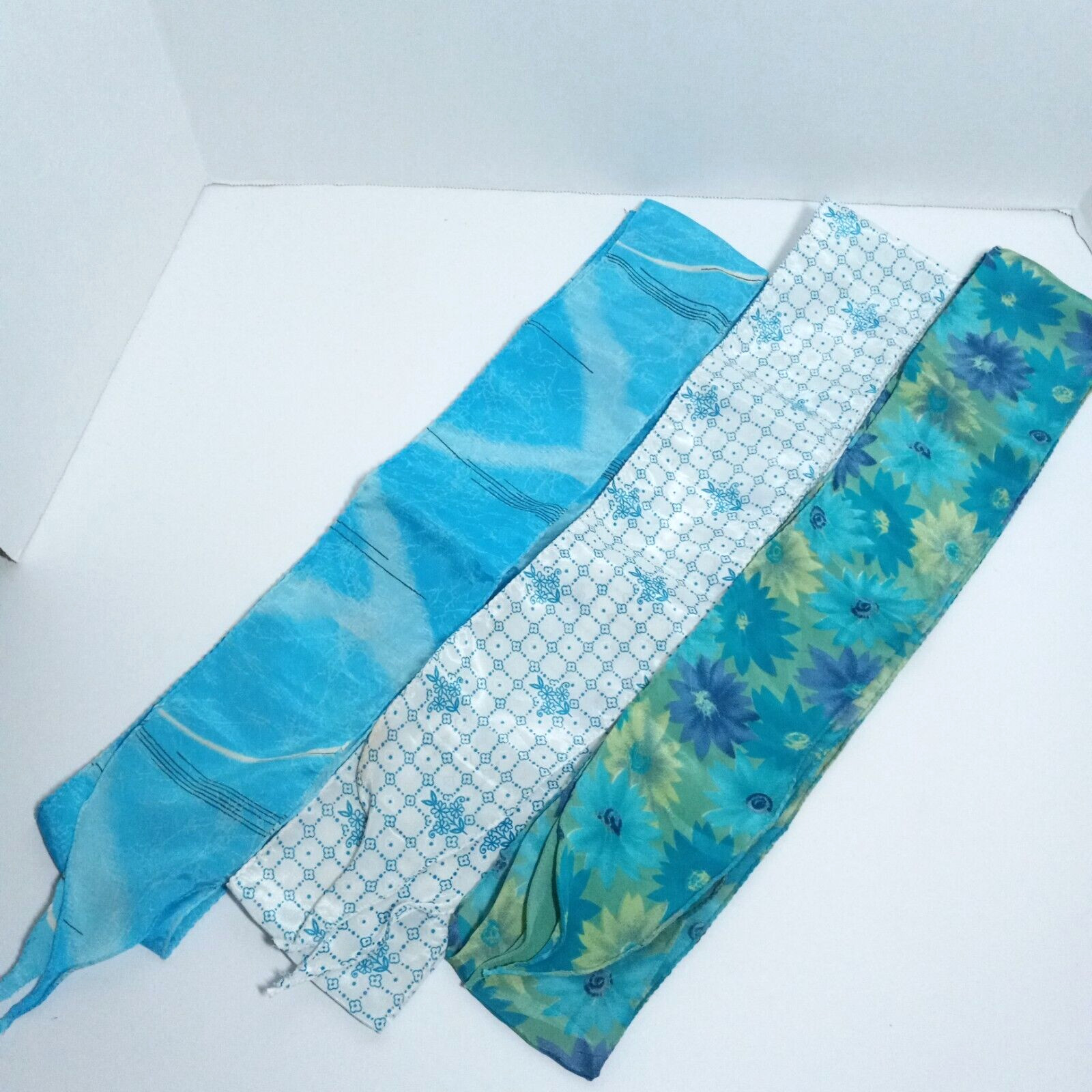 Sari Fabric Upcycled Scarf, Lot of 3, NEW! Head Neck Purse Belt Floral Silk Poly