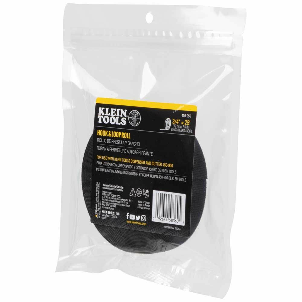 Klein Tools 450-950 Hook and Loop Tape, 3/4-Inch, 25-Foot, Black