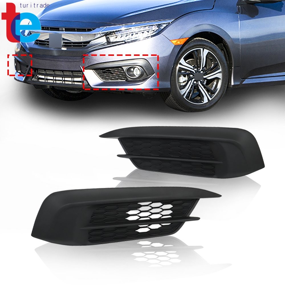 Bumper Black Fog Light Cover For Honda Civic Sedan/Coupe 2016-2018 Right+Left