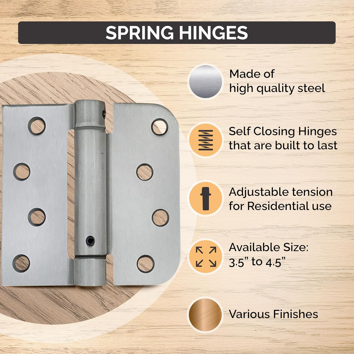 Hinge Outlet Spring Hinges, Adjustable Self Closing 4 Inch with 1/ 4 Inch Radius