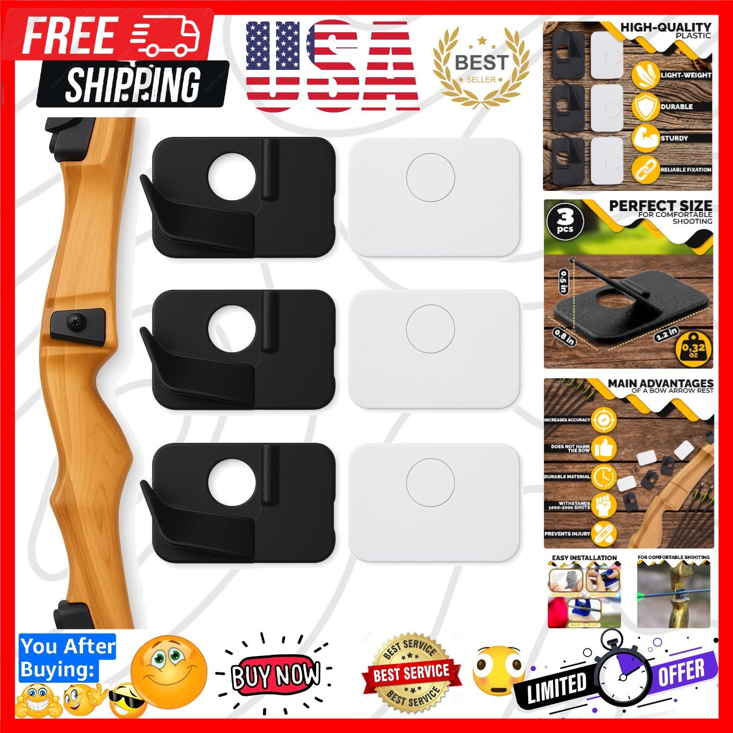 6/3Ct Arrow Rest for Recurve Bow - Right/Left Hand Recurve Arrow Rest Recurve...