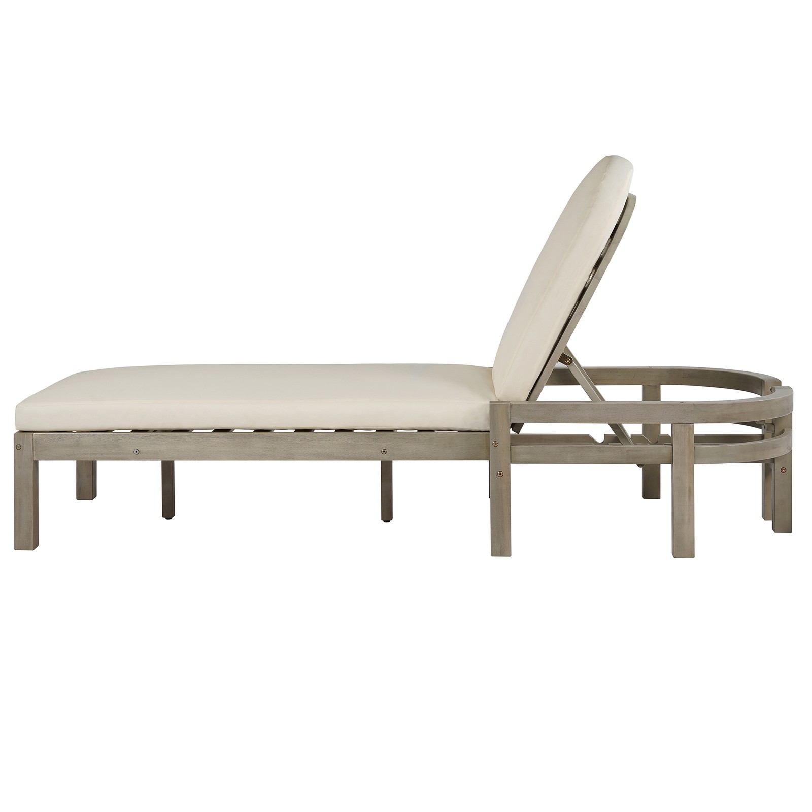 Patio Chaise Lounge Chair 2-Pack, Acacia Wood, Adjustable Backrest, Gray Cushion