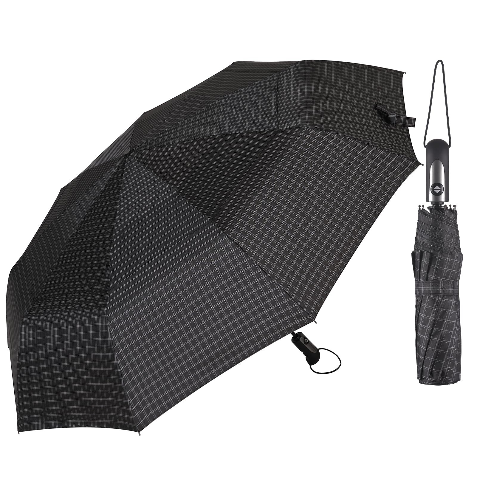 54 Inch Large Compact Umbrella Auto Open Close - 3 Folding Portable for Rain