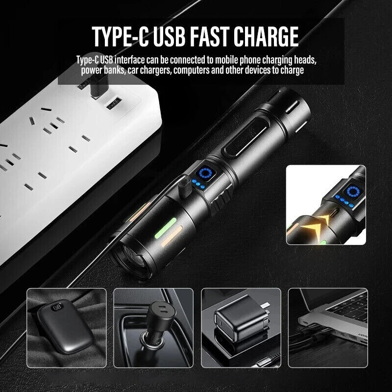 350000000 Lumen Super Bright LED Tactical Flashlight Rechargeable LED Work Light