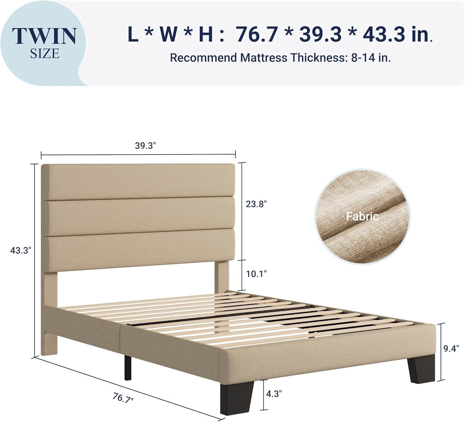 Sturdy Twin Size Bed Frame with Wooden Slats - Easy Assembly