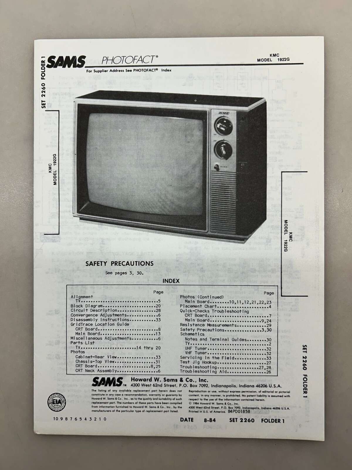 KMC 1922G Service Manual Sams Photofact Free Shipping