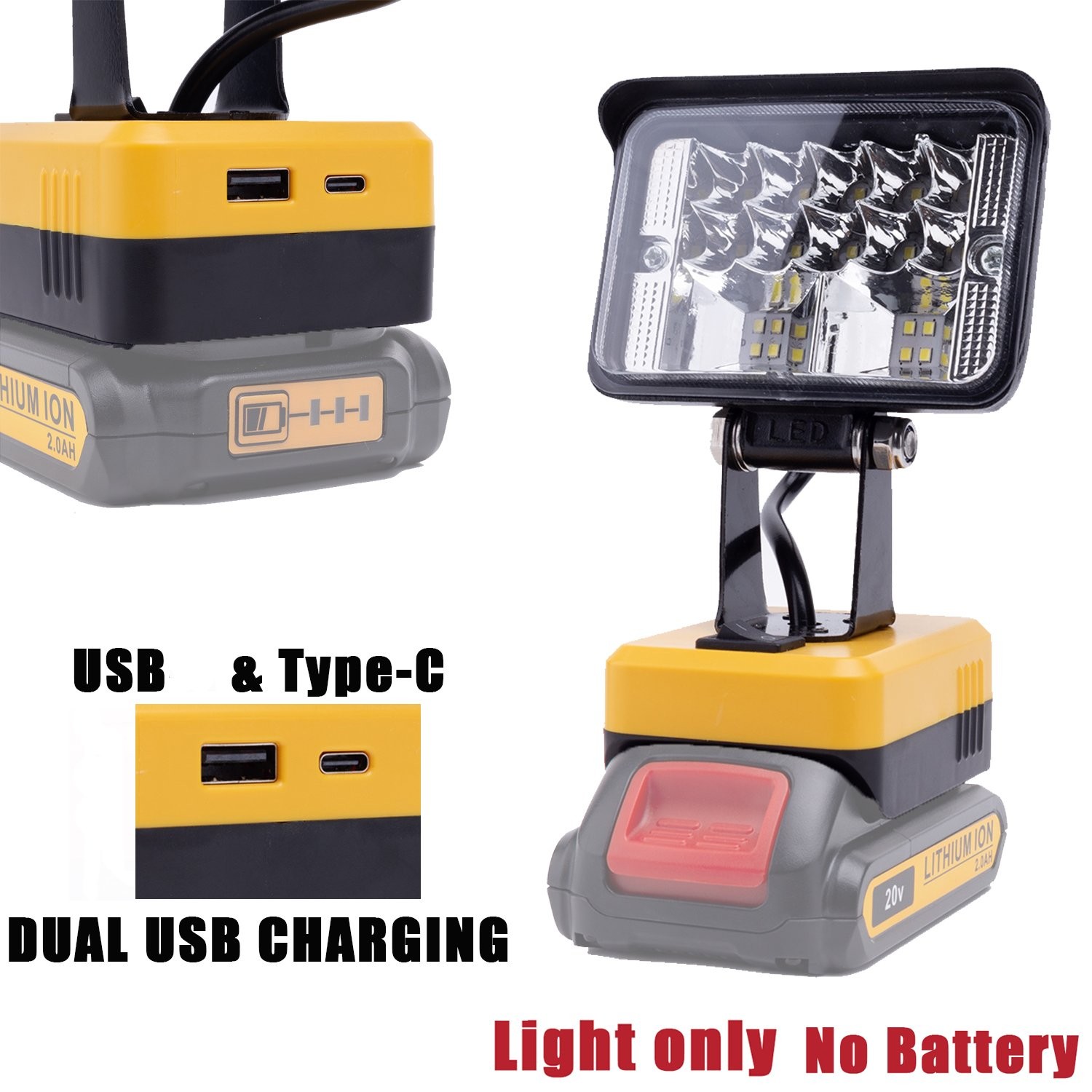 For Dewalt 20V Battery Flood Light Flashlight Tool Only Outdoor LED Worklight
