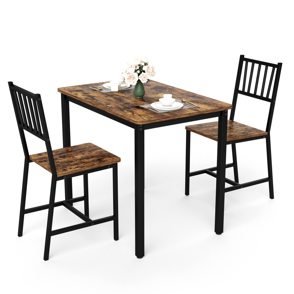35" Dining Table with 2 Chairs, Industrial Kitchen Counter Set, Rustic Brown