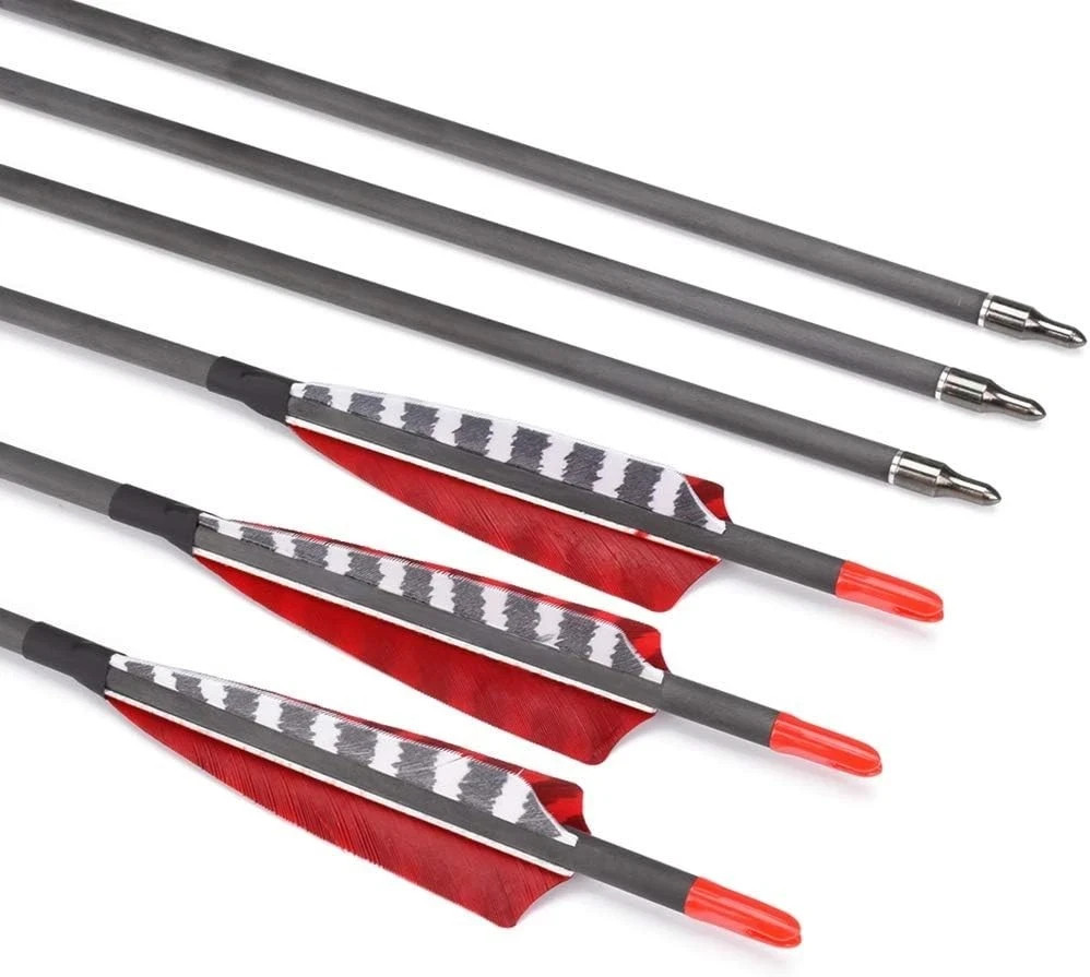 Pure Carbon Arrows 600 700 Spine Turkey Feather Fletching Screw-in Field Poin...