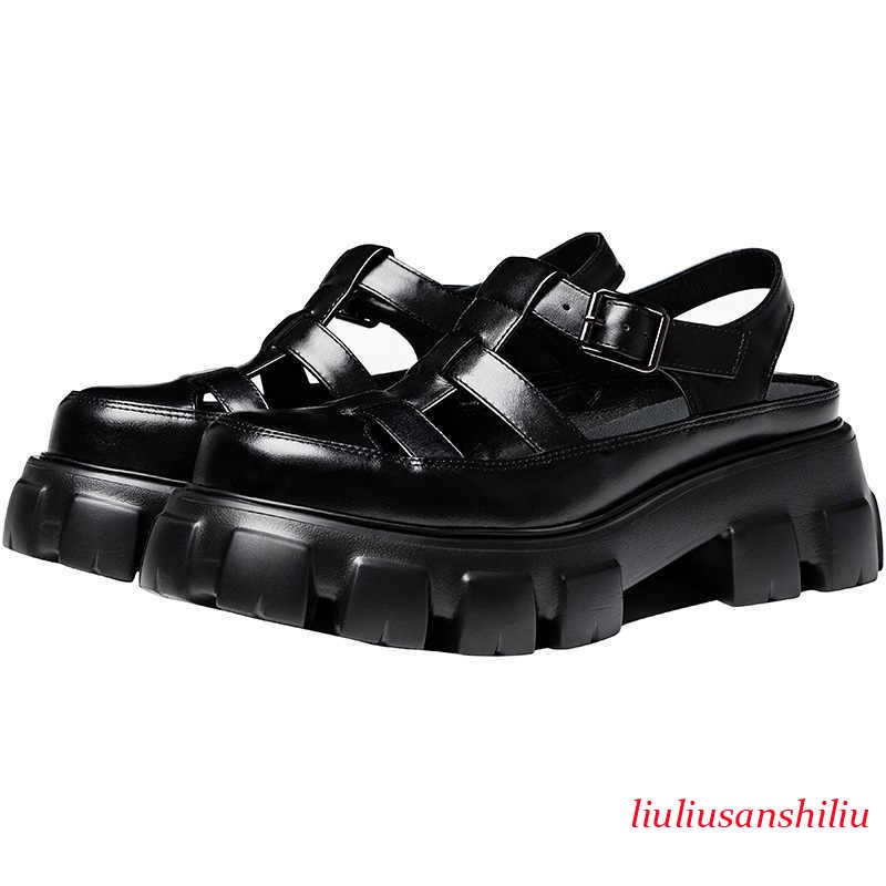Men's Real Leather Roman Sandals Buckle Creeper Hollowed Out Shoes Casual Summer