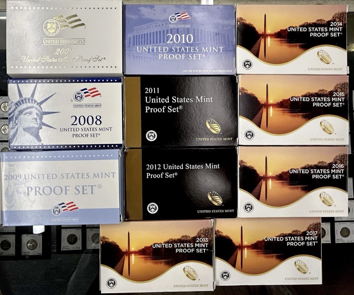 ESTATE LOT! Bulk Lot of U.S. Proof Set Run 2007-2017 ALL OGP/ 11 Sets Total