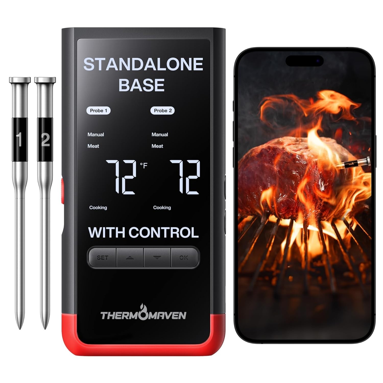 ThermoMaven P2 Wireless Thermometer WT02 - 2 Probe Set + Standalone Base, WiFi