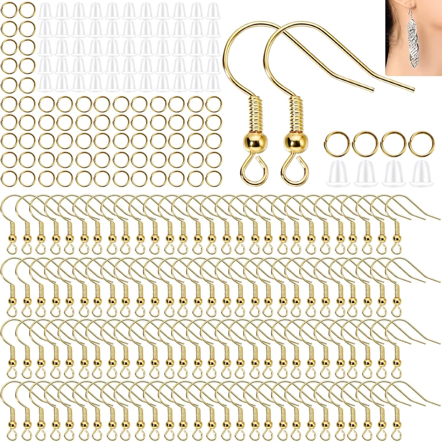 Hypoallergenic Earring Hooks, Ear Wires Fish Hooks, 600 Pcs Gold Earing Making S